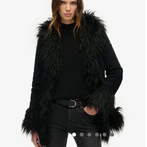 Superdry Faux Fur Lined Afghan Coat Black Size 8
